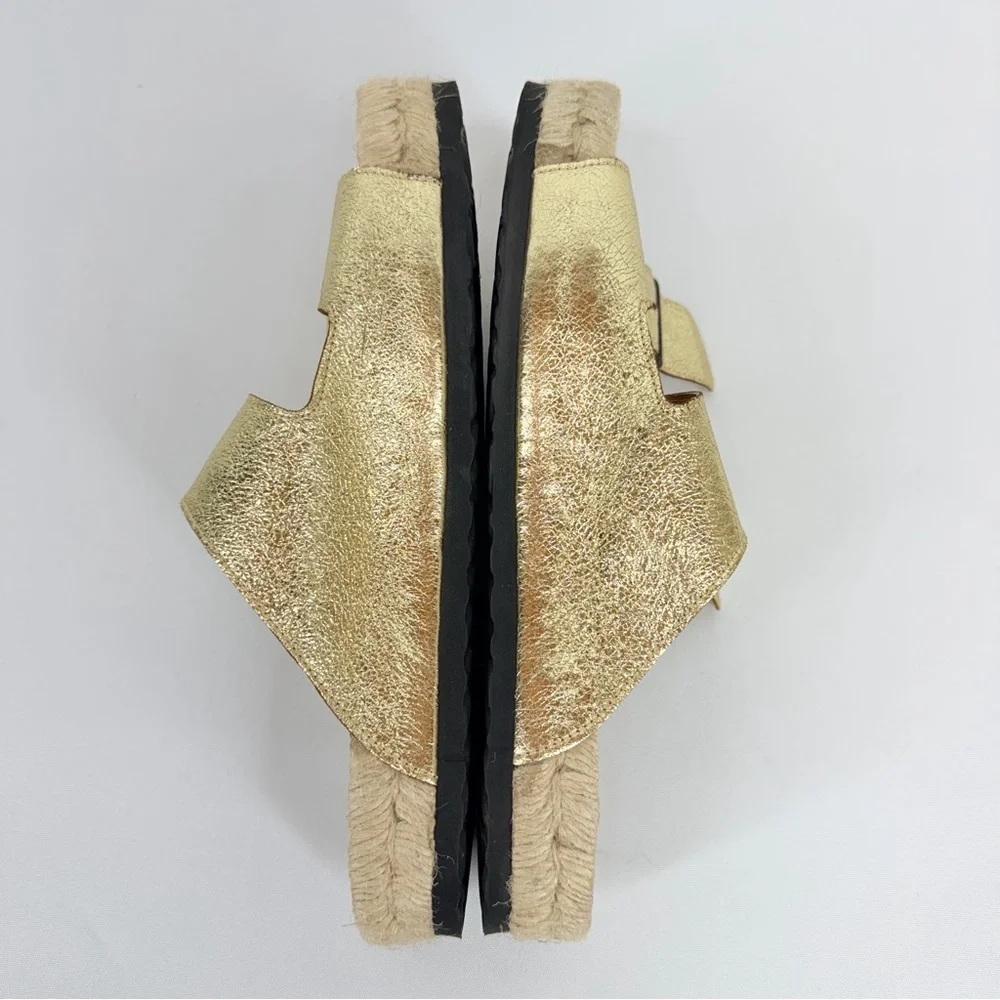 Manebi Women’s Size 39 Nordic Metallic Gold Leather Espadrille Sandals